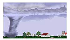 tornado and landscape illustration