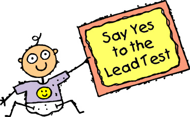 Baby holding a sign promoting lead testing