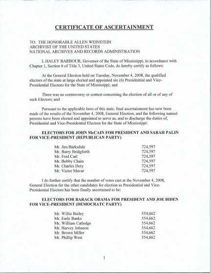 Mississippi Certificate of Ascertainment, page 1 of 3