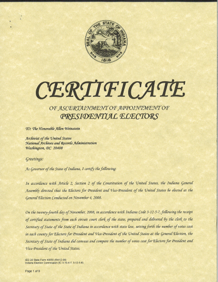 Indiana Certificate of Ascertainment, page 1 of 9