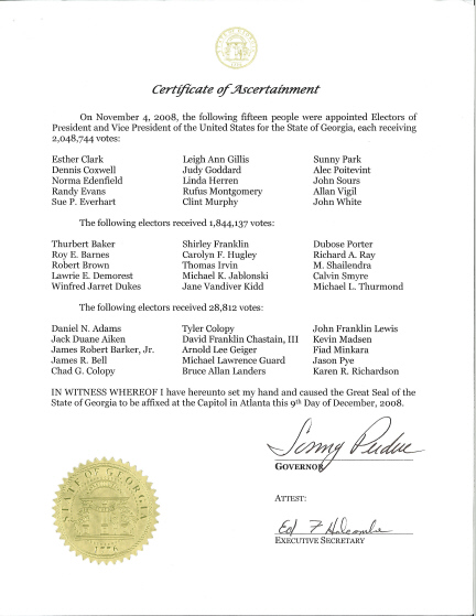 Georgia Certificate of Ascertainment, page 1 of 1