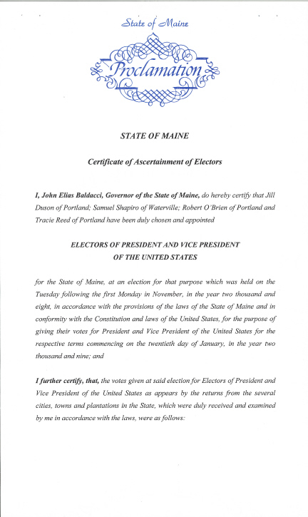 Maine Certificate of Ascertainment, page 1 of 5