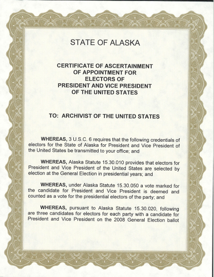 Alaska Certificate of Ascertainment, page 1 of 5