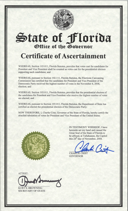 Florida Certificate of Ascertainment, page 1 of 7