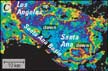 Figure 1C. Multi-Year Subsidence. As water levels decline near Santa Ana, the land surface subsides at a rate of about 20 mm per year (Oct. 1993-Oct. 1998).