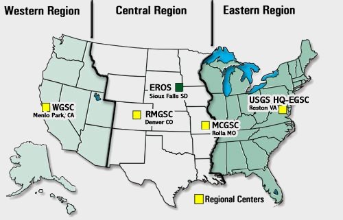 Clickable map of The United States with links to Geography Regional Centers