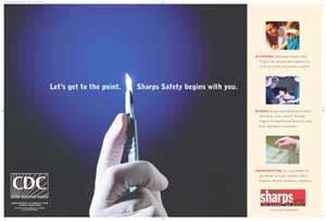 Image of 31" x 21" poster stating "Let's get to the point...Sharps Safety begins with you."