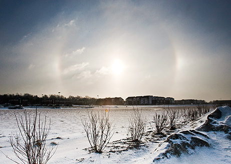 Weather photo: sun dogs above cold Omaha, Nebraska