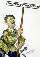 Adolph Hitler was another frequent target of Szyk's pen, here in a detail from the 1944 cartoon Don't Vote for Roosevelt!!!