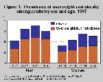 Graphic of Figure 1. Prevalence of overweight and obesity among adults by sex and age chart thumbnail