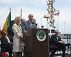 Congresswoman Harman and Homeland Security Secretary Michael Chertoff give a press conference at the Port of LA on the resumption of trade following a terrorist attack.