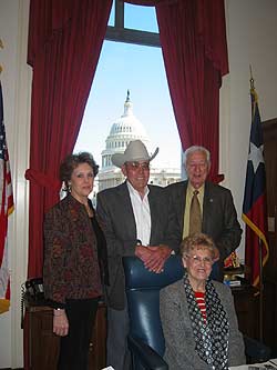 Congressman Hall visits with Milla Perry Jones, sister of Texas Governor Rick Perry, and J.R. and Amelia Perry, parents of the Governor, on their visit to Washington