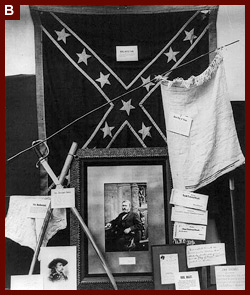 Civil War souvenirs, including Rebel battle flag, swords of Gen. Philip Sheridan and John Brown, and photos of Ulysses S. Grant and Gen. George Custer