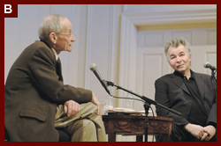 Poet Laureate Ted Kooser and singer-songwriter John Prine in the Coolidge Auditorium of the Library of Congress, March 9, 2005