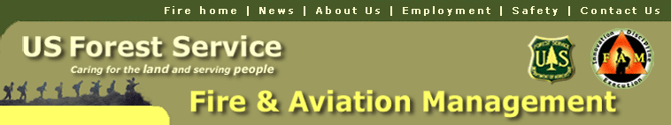 USDA Forest Service, Fire and Aviation Management.  Header holds navigational links