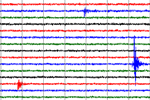Seismogram showing small earthquakes. 