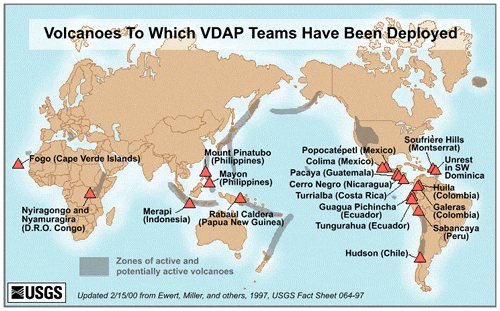 map of areas VDAP has worked from 1987-1999