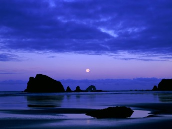 A beach in Olympic National Park at dusk. Also a World Heritage Site.