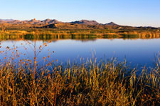  Image: A lake with a mountain in the background.