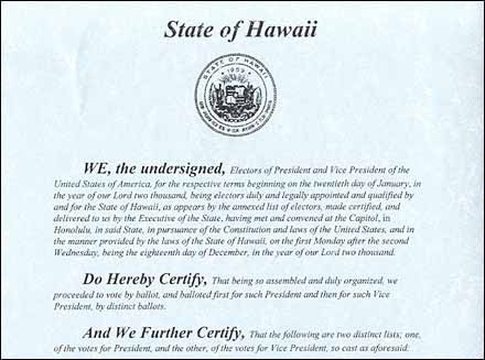 Certificate of Vote Hawaii, p. 1