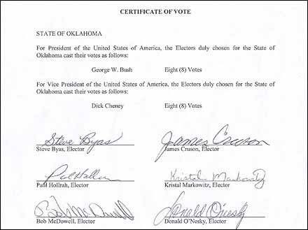 Certificate of Vote Oklahoma, p. 1
