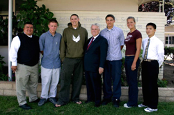 Congressman Gallegly stopped by Camarillo High School in June 2005 and met with his academy nominees from the school. Pictured from left are Dave Padilla, Academic Advisor; Michael Prosser, Coast Guard Academy; Shawn Prentice, Merchant Marine Academy; Congressman Gallegly; Eric Prentice, Air Force Academy; Julie Reichel, Naval Academy; and Daniel Kim, Coast Guard Academy.