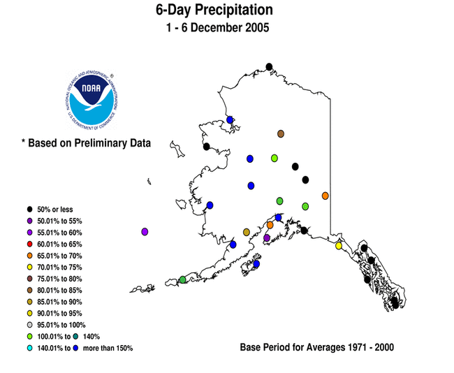 Alaska 6-Day Percent of Normal Precipitation Map