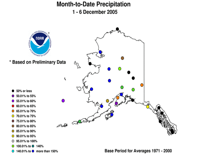 Alaska Month to Date Percent of Normal Precipitation Map