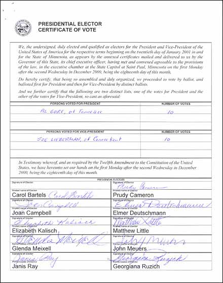 Certificate of Vote Minnesota Certificate