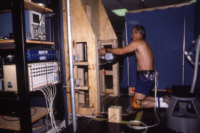 A subject performs a psychophysical test of strength in the Physical Strength Laboratory