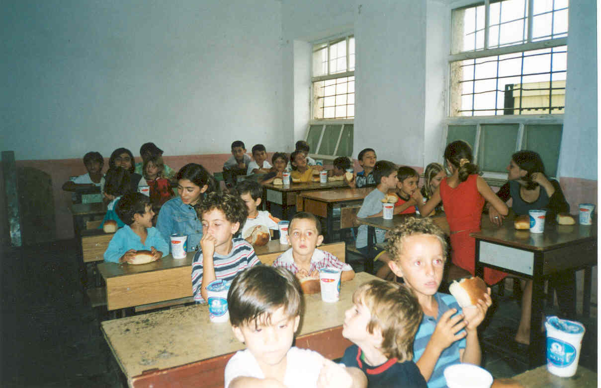 Children eating at their desks