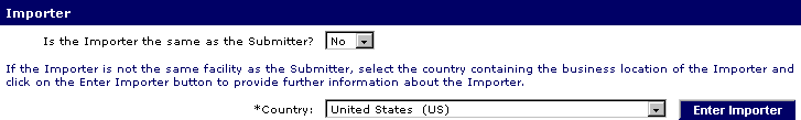Enter Importer's Country