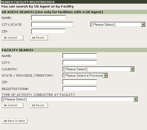 FFRM Search Facility Registrations