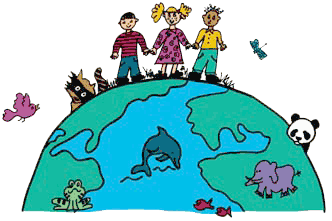 Kid's ADOPT logo of kids standing on top of the world