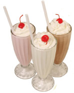 vanilla, chocolate and strawberry milkshakes