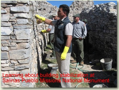 An Afghani official learns to repoint stone at an NPS site.