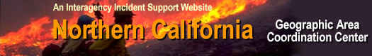 Graphic of two firefighters with fire in the background. Title is an Interagency Incident Support Website of the Northern California Geographic Area Coordination Center.