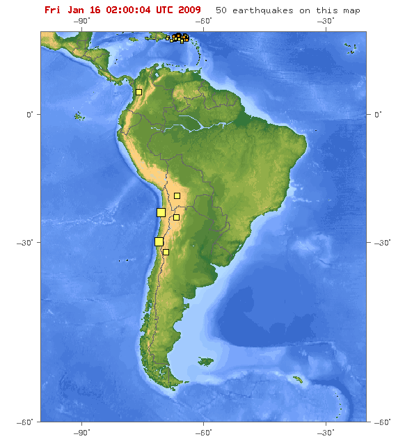 Map showing earthquakes