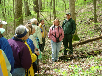 Roger Hedge leading a hike at Lucas Hollow.