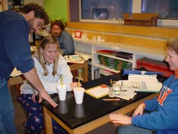 Teachers measuring temperatures in their Insulating Sea Ice lesson