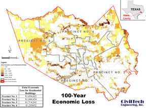 Harris County, 100-Year Direct Economic Loss for Residential Buildings