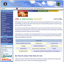 Screenshot of Career Voyages' Elementary Students Page website.