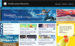 Screenshot of the Smithsonian Education for Students home page