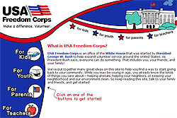 Screen shot of USA Freedom Corps for Kids home page.