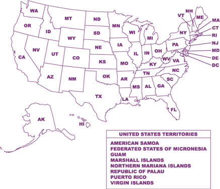 U.S. map with state links