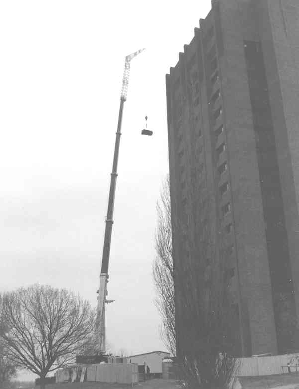 Crane Lifting the New Air Handling Unit to the Roof.