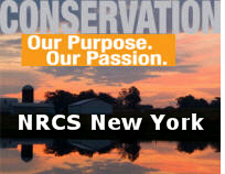  Photo of farm at sunset. Text: Conservation....Our Purpose. Our Passion. NRCS New York