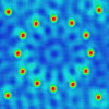 Twelve cobalt atoms arranged in a circle on a surface of copper produce a daisy-like pattern from the interference of electron wave.