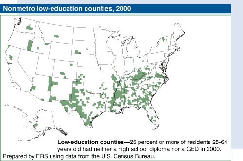 Map: Nonmetro low-education counties, 2000