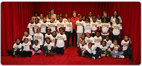 As part of the Helping America’s Youth initiative, Mrs. Laura Bush welcomed Girl Scouts and their mentors serving as positive role models offering young women guidance, encouragement and leadership development. The Scouts from local Troops 44100 and 42100 watched a screening of the movie "Charlotte's Web" at the White House Wednesday, January 31, 2007. White House photo by Shealah Craighead